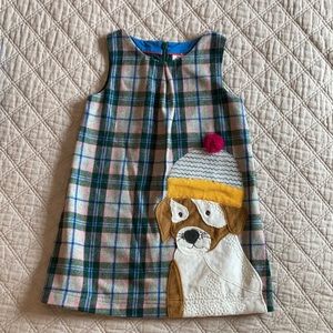 Mini Boden Plaid Jumper Dress with Dog